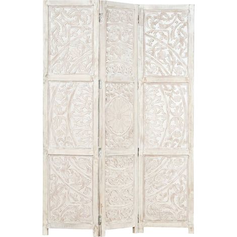INLIFE Cloison de séparation 3 panneaux Blanc 120x165 cm Bois manguier (1/5)
