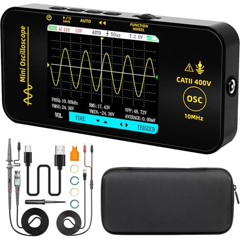 Mini Oscilloscope Numérique de Poche 10MHz Bande Passante 48MSa/s Échantillonnage Oscilloscope Portable Rechargeable Ultra Mince avec 3,2 Pouces Écran Couleur pour Automobile Audio Électronique (1/5)