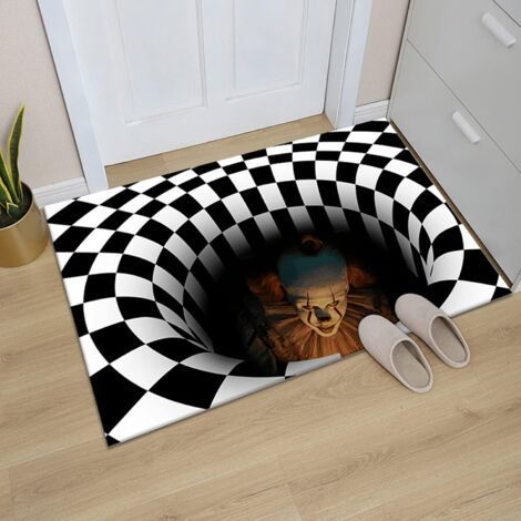 Tapis Illusion D'optique 3D, Tapis Rectangulaire Antidérapant à Motif de Piège à Clown, Tapis Doux d'horreur pour Les Décorations Halloween(5080cm) (1/5)
