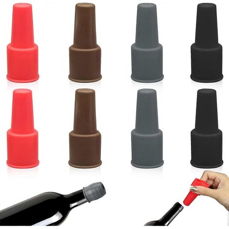 Lot de 8 bouchons de vin en silicone, bouchons réutilisables pour bouteilles de vin mousseux, bouchons de bouteille de vin en silicone avec joint étanche. (4 c [jkw] (1/5)