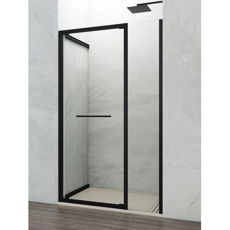 Paroi de douche SPAZIO avec panneau fixe et porte pivotante, 125 cm, profil noir mat, verre transparent, panneau fixe 60 cm, porte pivotante 65 cm (1/5)