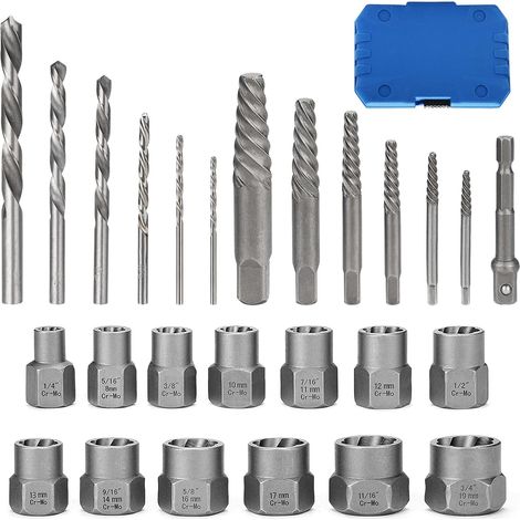 26pcs Jeu de Douilles Spiralées/Extracteurs de boulons antivol/Extracteur de Vis, Cr-Mo Matériau 8-19mm (1/5)