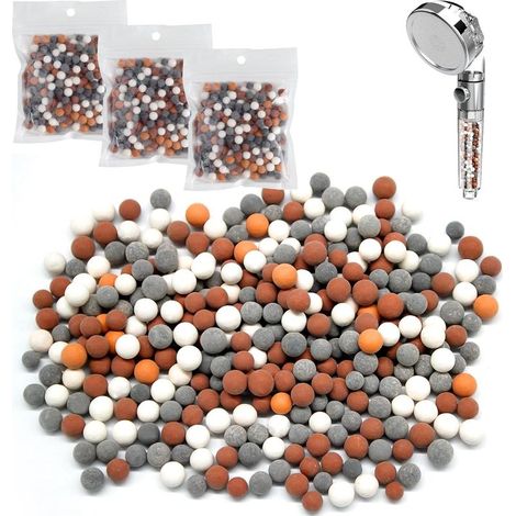 Pommeau de douche anticalcaire, filtre anticalcaire, lot de 4 pommeaux de douche anticalcaires de rechange, billes de douche minérales, billes de douche minérales à ions négatifs (1/5)