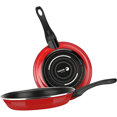 FAGOR Optimax Set 2 Sartenes 20-24 cm Inducción, Acero Esmaltado, Antiadherente XYLAN Ecológico sin PFOA  Rojo (1/4)