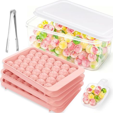 Rose Ice Cube Tray Couvercle Set Pièces Mini Ice Glacons Moule Faciles Retirer Essentiels D'été Boissons Pastis Café Glacé Perrier (Récipient+Cuillère+Pince) (1/5)