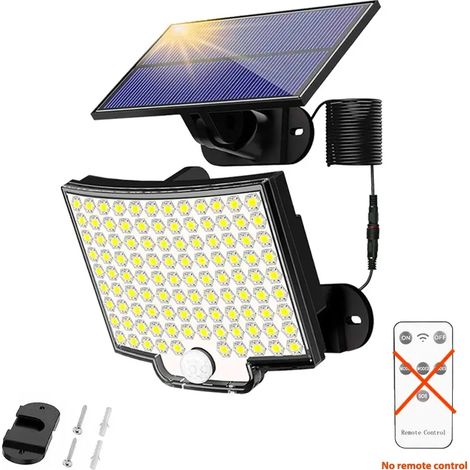 (Sans télécommande) Lampe solaire extérieure LED ultra-lumineuse avec détecteur de mouvement et télécommande, étanche IP65, compatible avec les terrasses, garages et appliques murales de sécurité. (1/5)
