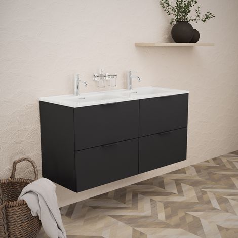 Inda - Badezimmerschrank B.120 mit Doppelwaschbecken, glänzend/matt schwarz, 4 Schubladen - Topazio (1/5)