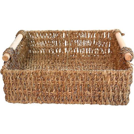 Support de rangement en paille et en bois pour le rangement