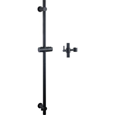 Fortifura Calvi Barre de douche avec curseur - 90cm - avec coude de raccordement mural intégré - Noir mat