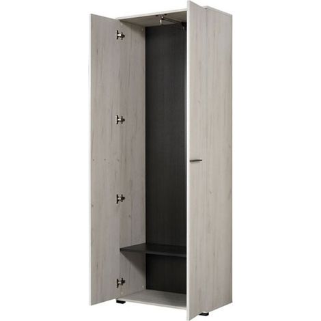 Guardaroba 2 Ante Pinasca, Armadio Camera da Letto un Ripiano, Appendiabiti, Apertura Battente, 67.5x195h cm Bianco Larice