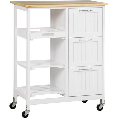 Carro de cocina carro de servicio con 3 cajones 3 niveles encimera carro de cocina carro de almacenamiento blanco 67 x 37 x 85 cm 202104664 (1/5)