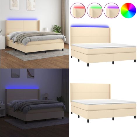 Sommier à lattes de lit matelas LED Crème 180x200 cm Tissu - Sommier Tapissier - Lit Plateforme - Lit Avec Led - Matelas À Ressorts Ensachés - Têted Lit Ajustable - Home & Living (1/5)
