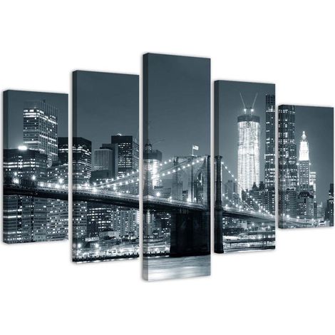 Quadro su tela 5 paneli Ponte di New York in bianco e nero - 200x100 (1/5)