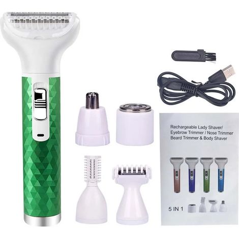 Rasoir électrique 5 en 1 pour femmes INF - Kit d'épilation rechargeable USB vert (1/5)