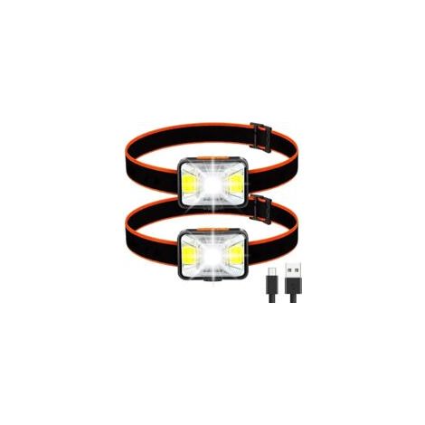 Lampe frontale puissante [Lot de 2], lampe frontale LED rechargeable par USB, 2000 lumens, 5 modes d'éclairage, lumière blanche et rouge, étanchéité IPX5 pour la pêche, le camping, la lecture, l-Crezu