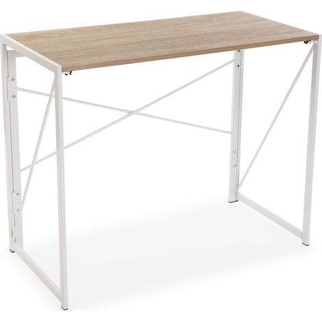 Bureau Informatique Bureau Sécretaire Poste de Travail Table d'étude pour Ordinateur Gaming, Pliable, Dimensions (H x l x L) 74 x 45 x 90 cm, Bois et métal, Couleur: Blanc (1/5)