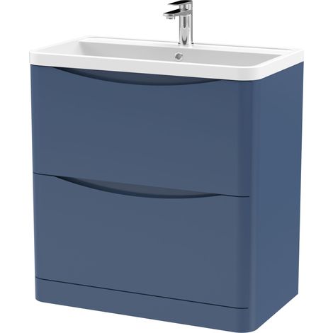 Nuie Lunar Satin Blue 800mm 2 Drawer Vanity Unit and Polymarble Basin - LUN303 (1/3)