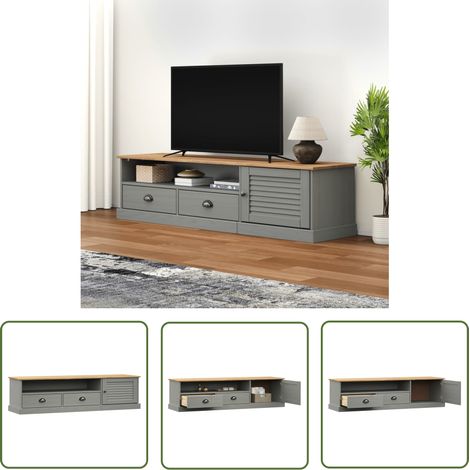 The Living Store Meuble TV VIGO gris 156x40x40 cm bois massif de pin - Meuble Tv - Meuble Téléviseur - Support Tv - Buffet Tv - Bois Massif (1/5)