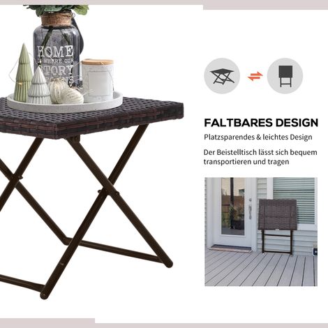 Table basse pliante en résine tressée, table d'appoint carrée 40x40x40 cm, pour balcon, terrasse ou jardin, couleur marron (1/4)