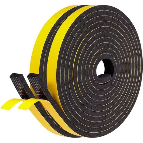 Dichtungsstreifen für Türen und Fenster, selbstklebende Schaumstoffdichtungsstreifen, wind- und schalldicht (Schwarz, 6 m x 2, Typ E) (1/5)