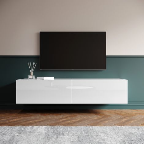 ELEGANT White High Gloss TV Cabinet Modern TV Stand Soft Close TV Unit with Drawer, Wall Mounted/Floor Standing