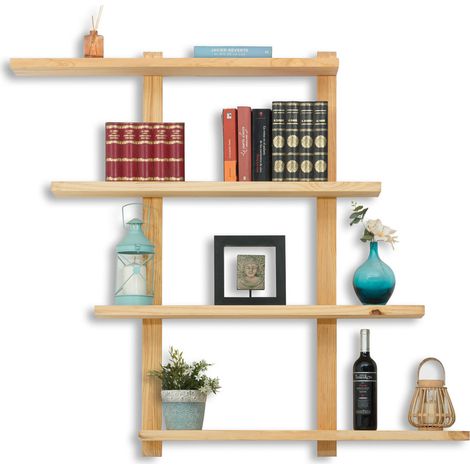 Estantería de Pared multiples posiciones ECO-LINE 80x19x127cm madera de pino acabado natural Box Furniture (1/4)