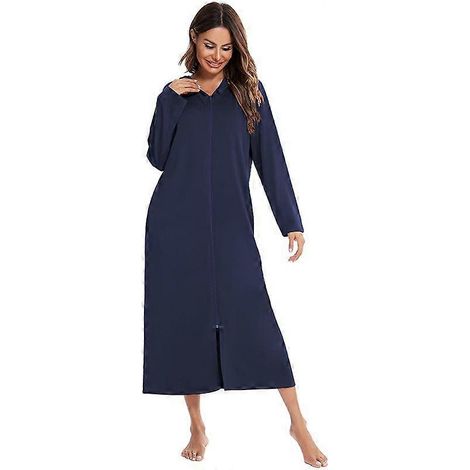 Peignoir à capuche pour femme avec fermeture éclair, style automne/hiver, décontracté et confortable pour la maison. (1/5)