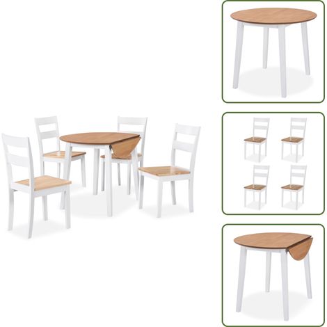 Essgruppe 5-tlg. MDF und Gummibaumholz Weiß - Esszimmerset - Essgruppe - Klapptisch - Stuhl - Weißes Esszimmer (1/5)