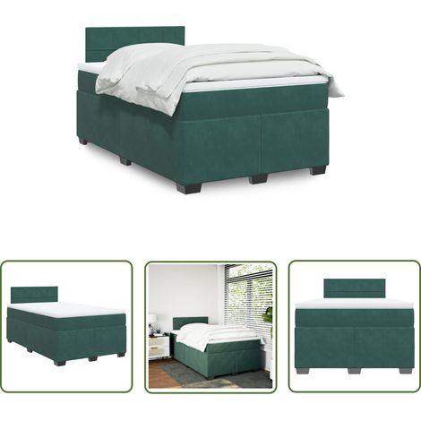 The Living Store Sommier à lattes de lit et matelas Vert foncé 120x200cm Velours - Lit Double - Meubles Chambre - Literie - Matelas - Sommier (1/5)