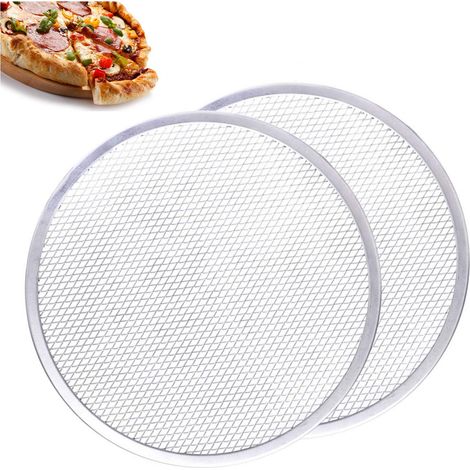 2 pièces plat à pizza perforé - grille de cuisson en aluminium - moule rond argenté pour four, barbecue ou grill - convient aux pizzas fraîches et surgelées, cuisson de pain ou gâteau - diamètre 33 cm (1/5)