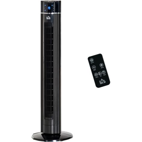 Ventilateur tour 2 en 1 ioniseur noir Ø32x106,8 cm 60W avec télécommande, oscillation 60°, 3 vitesses 3 modes, minuterie 8h, affichage température LED pour salon chambre (1/5)