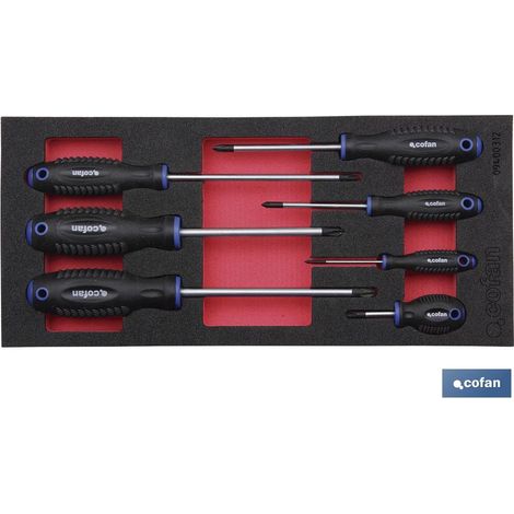 Módulo de destornilladores phillips 7 piezas 393 x 180 mm, adaptable a cajones Cofan