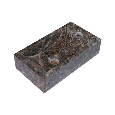 FugaFlow Efficiente Pietra Ensemble Fontaine - 40 × 22 × 10 cm - trou de robinet à droite - robinet de fontaine blanc mat - bonde d’évacuation -