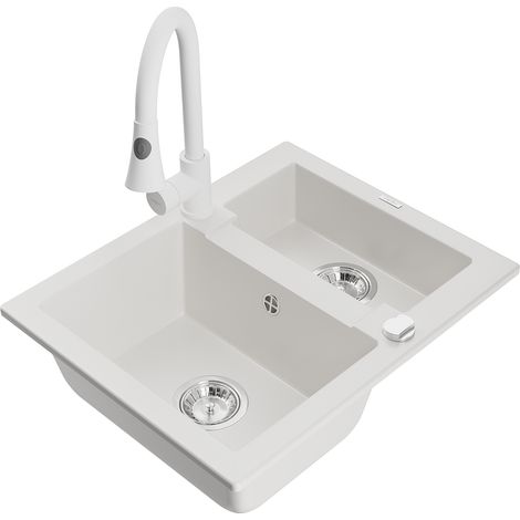 Mexen Carlos lavello in granito da 1,5 vasca con miscelatore cucina Elia, bianco - 6518-20-670101-20 (1/5)