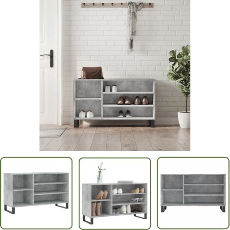 The Living Store Schuhregal Betongrau 102x36x60 cm Holzwerkstoff - Schuhschrank - Schuhregal - Holzwerkstoffmöbel - Garderobe - Einbauschrank (1/5)