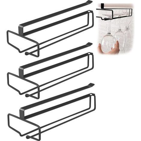 3er-Set Weinglashalter, Stielglashalter, Weinglasregale, Unterbau-Glashalter, für Küche, Bar, Restaurant, schwarz (1/5)