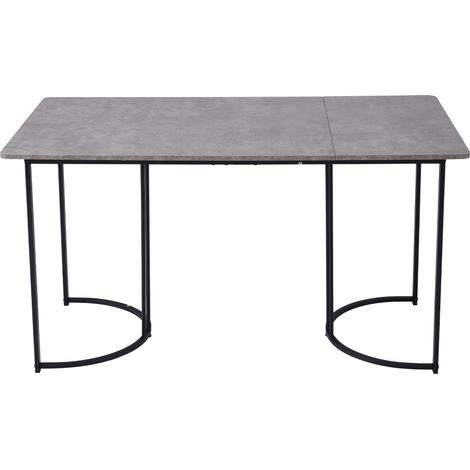 Table à manger rectangulaire gris 140×80cm plateau MDF imitation marbre pieds métal courbé patins ajustables, table multifonction cuisine salle à manger bureau moderne (1/5)