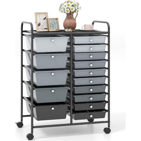 COSTWAY Carrello con 15 Cassetti Impilabili, Carrello di Stoccaggio con Ruote, Carello Portaoggetti per Casa e Ufficio, 62,5 x 37 x 87 cm (Nero 2) (1/5)