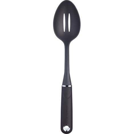 KitchenCraft MasterClass Cucchiaio in nylon con scanalature, materiale antiaderente, 34 cm - Nero