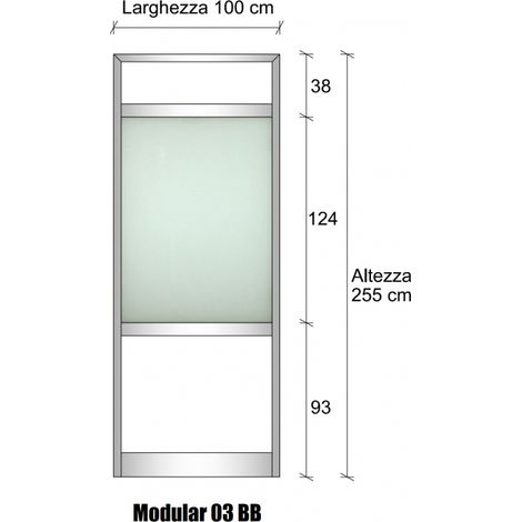 Modulo Continuativo Parete (Telaio in Vari Colori indicati nella descrizione) Divisoria in Alluminio e Vetro Satinato e Bachelite (Colore Bianco Puro RAL 9010) 2 Traverse - H2550xL1000 mm - ITALFROM� (1/3)