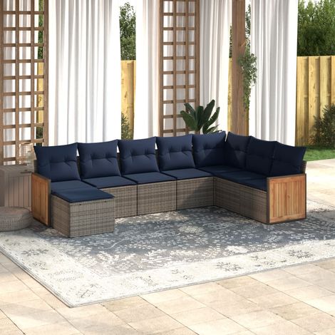 8-teiliges Gartensofa-Set mit Kissen, grau, Polyrattan (1/5)