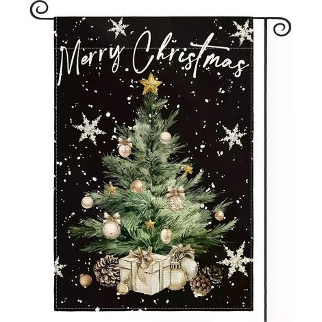 Drapeau de jardin « Joyeux Noël » à motif flocon de neige, 30 x 45 cm, double face, pour extérieur, décoration hivernale, sapin de Noël, jardin. (1/5)