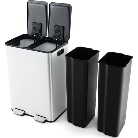 60L Dual Compartment Trash Can 2 x 30L Trash Bin with 2 Deodorizer Compartments (1/5)