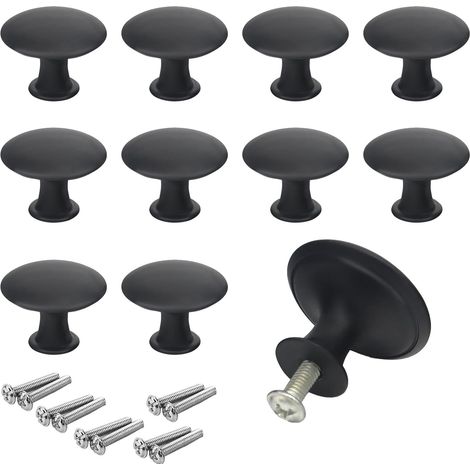 Möbelknöpfe, 10 Stück, schwarze Vintage-Edelstahl-Schubladenknöpfe, runde Küchengriffe, 30 mm, für Schränke, Kommoden, Küchenschränke, mit passenden Schrauben (1/5)