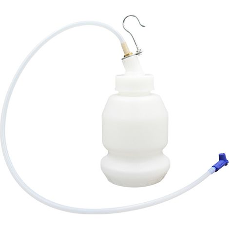 Adecuado para botellas blancas de 1 litro para cambio de líquido de frenos, con manguera de silicona y gancho, 26 x 11 cm.