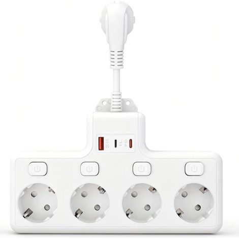 Power strip with USB, 4 outlets with a single switch, power strip with USB and Type-C ports, for kitchen, living room, bedroom, office (1/5)