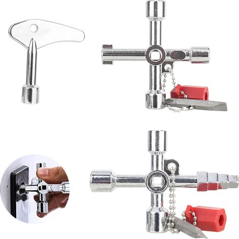 Multifunktionsschlüssel, 3 Stück, 4-Wege-Dreiecksschlüssel, Universalschlüssel, Universal-Kreuzschlüssel für Wasserzähler, Heizkörper, Gaszähler, Aufzüge, Schaltkasten (1/5)