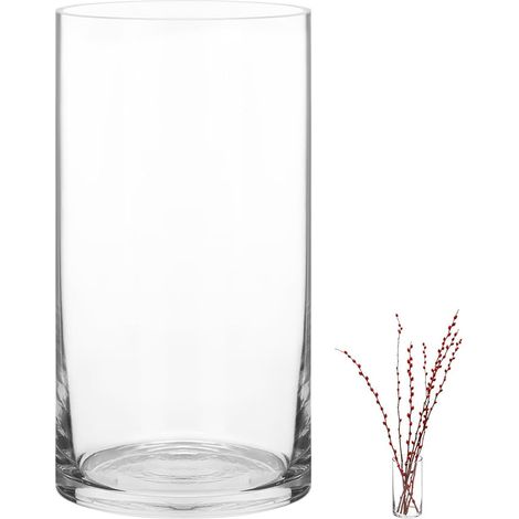 Vase Cylindrique 20x10 cm, Fleur Décoratif en Verre Transparent (1/5)