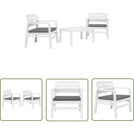 The Living Store Salon de jardin 3 pcs Plastique Blanc - Salon De Jardin - Meubles De Jardin - Set De Salon - Ensemble De Balcon - Mobilier D'extérieur (1/5)