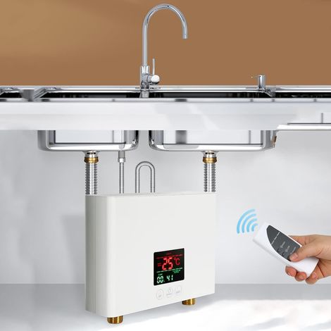Instantanischer elektrischer Wassererwärmer, 3000 W Kurzer Warmwasserbereiter im Wasserreservoir - Dreistufiger Warmwasserbereiter, Touch- und Fernbediensystem (Weiß)